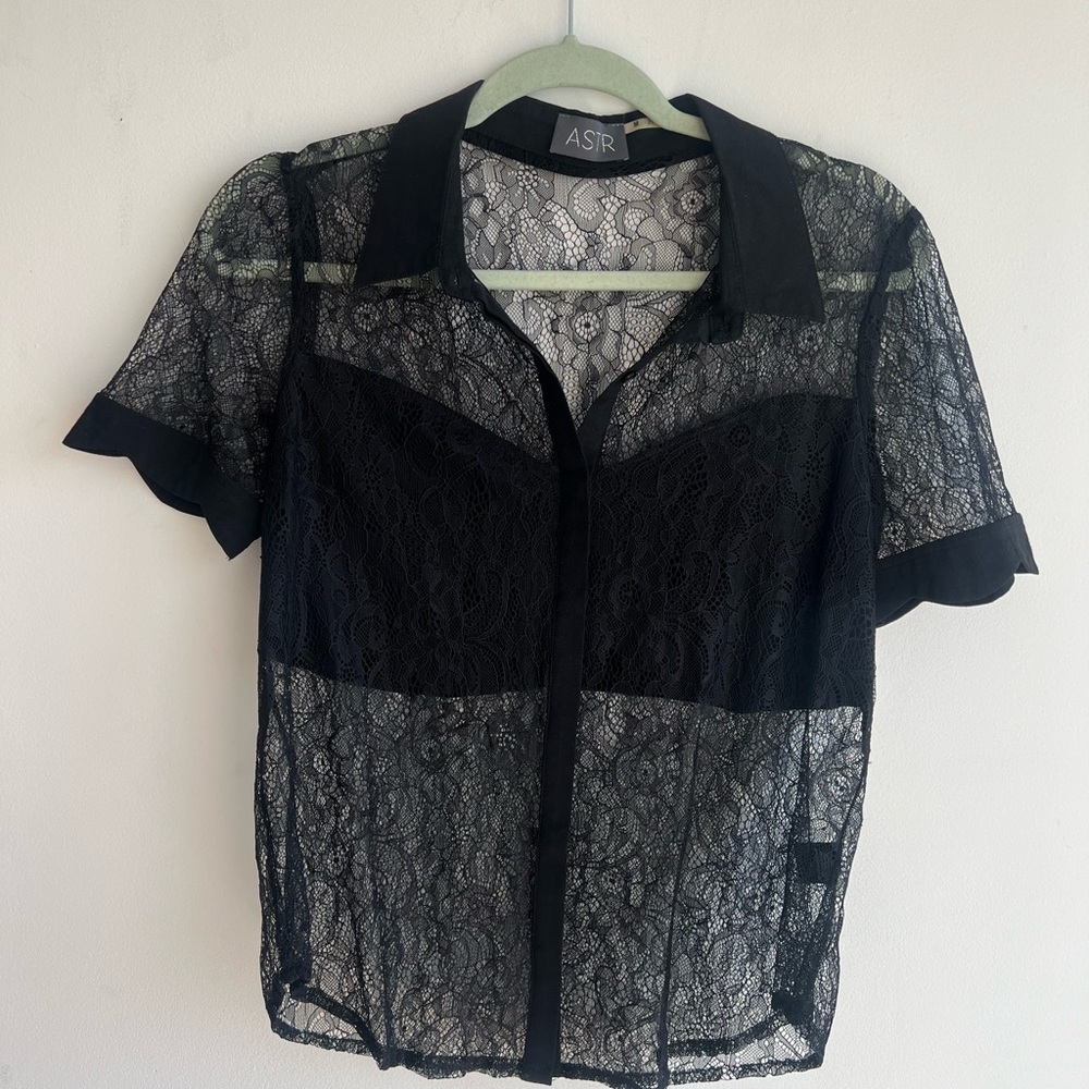 ASTR Black Lace Sheer Top